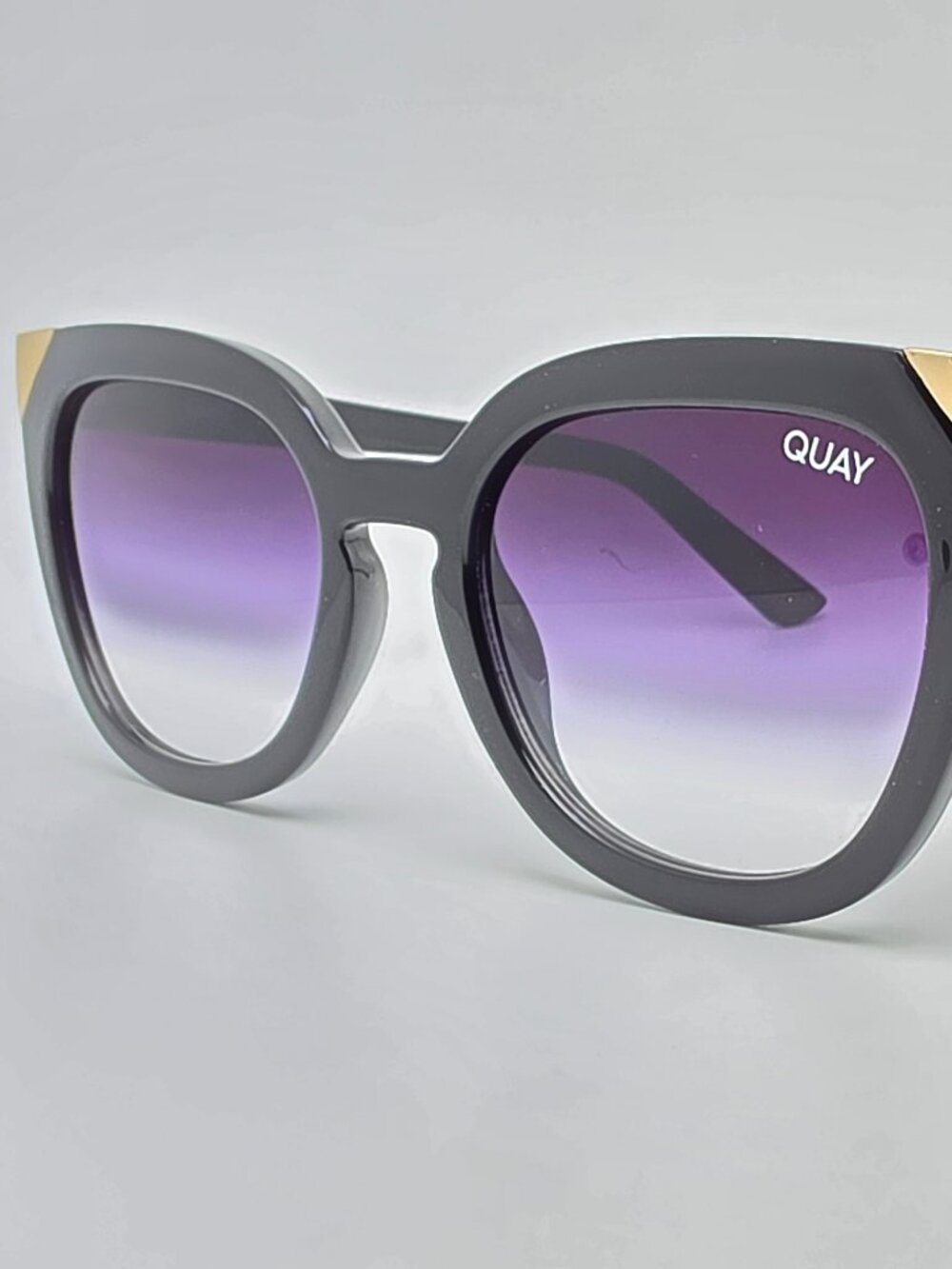 Quay Australia Noosa Metal Black Gold Frame Black Fade Lens Cat Eye Sunglasses